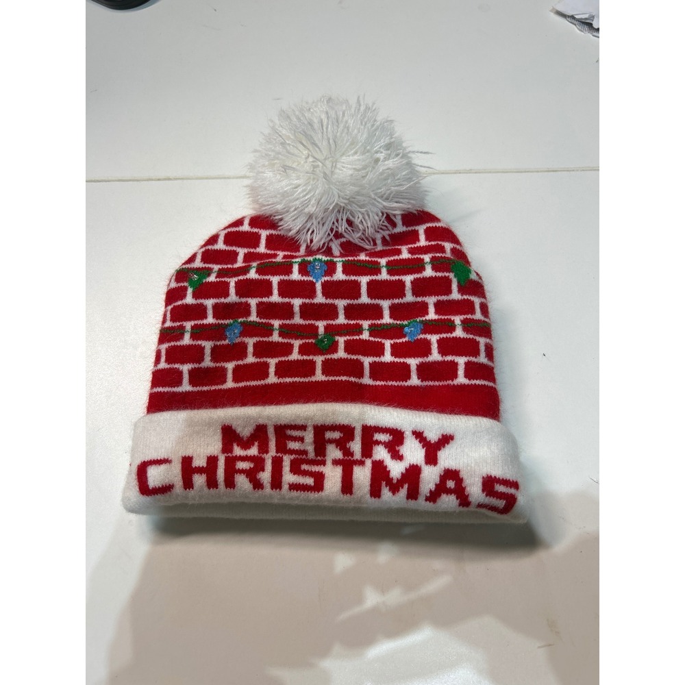 Ugly Christmas‎ Sweater Beanie Hat Merry Christmas Red Brick Lights